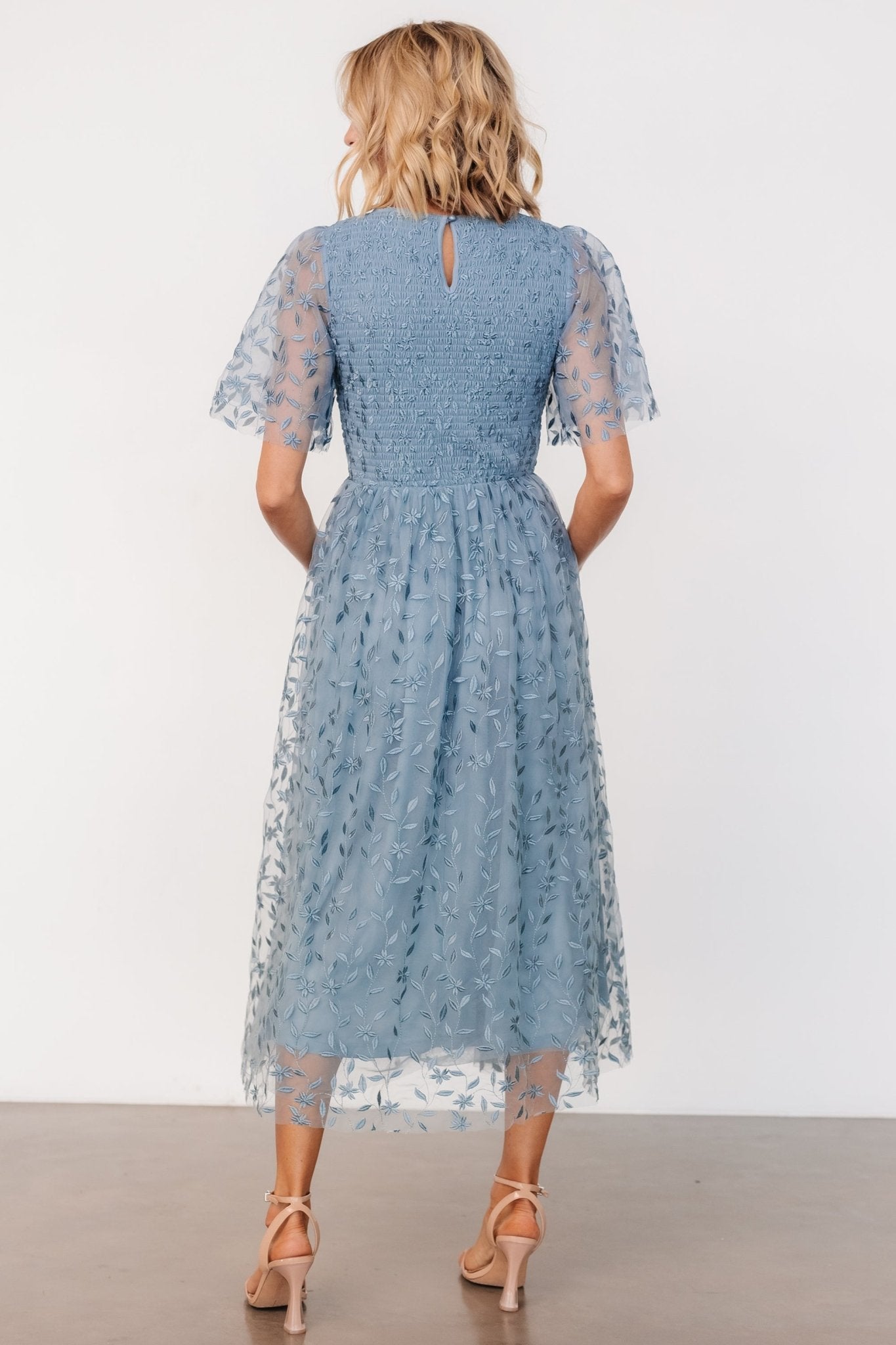 Kendra Embroidered Dress | Dusty Blue Deals Cheap Pice