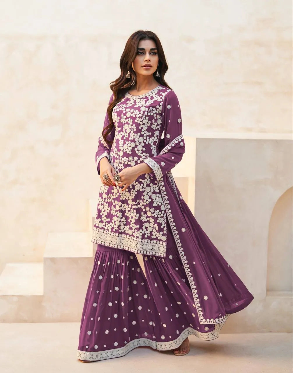 Seraphic Twilight Lavender Embroidered Sharara Suit Good Selling Online