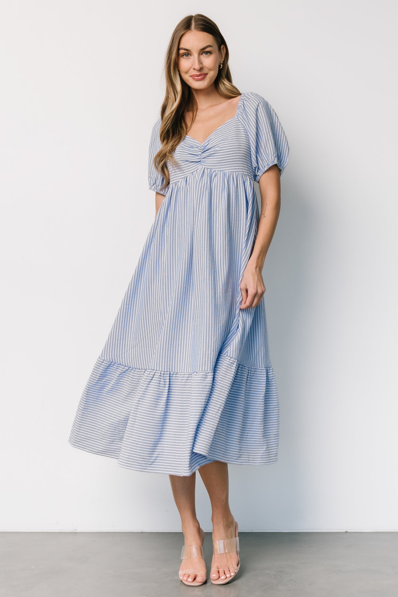 Poppy Midi Dress | Blue + Off White Sale Enjoy