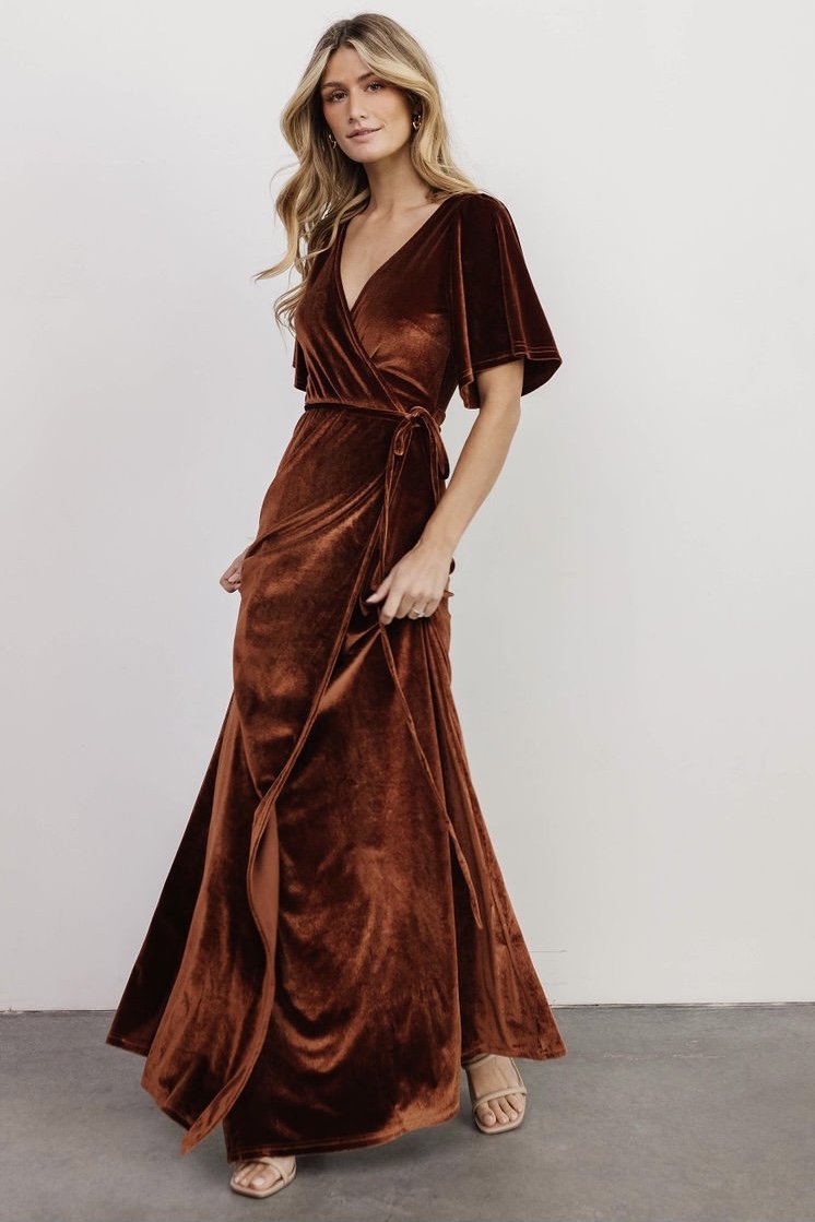 Meghan Velvet Wrap Maxi Dress | Bronze Low Pice Sale Online