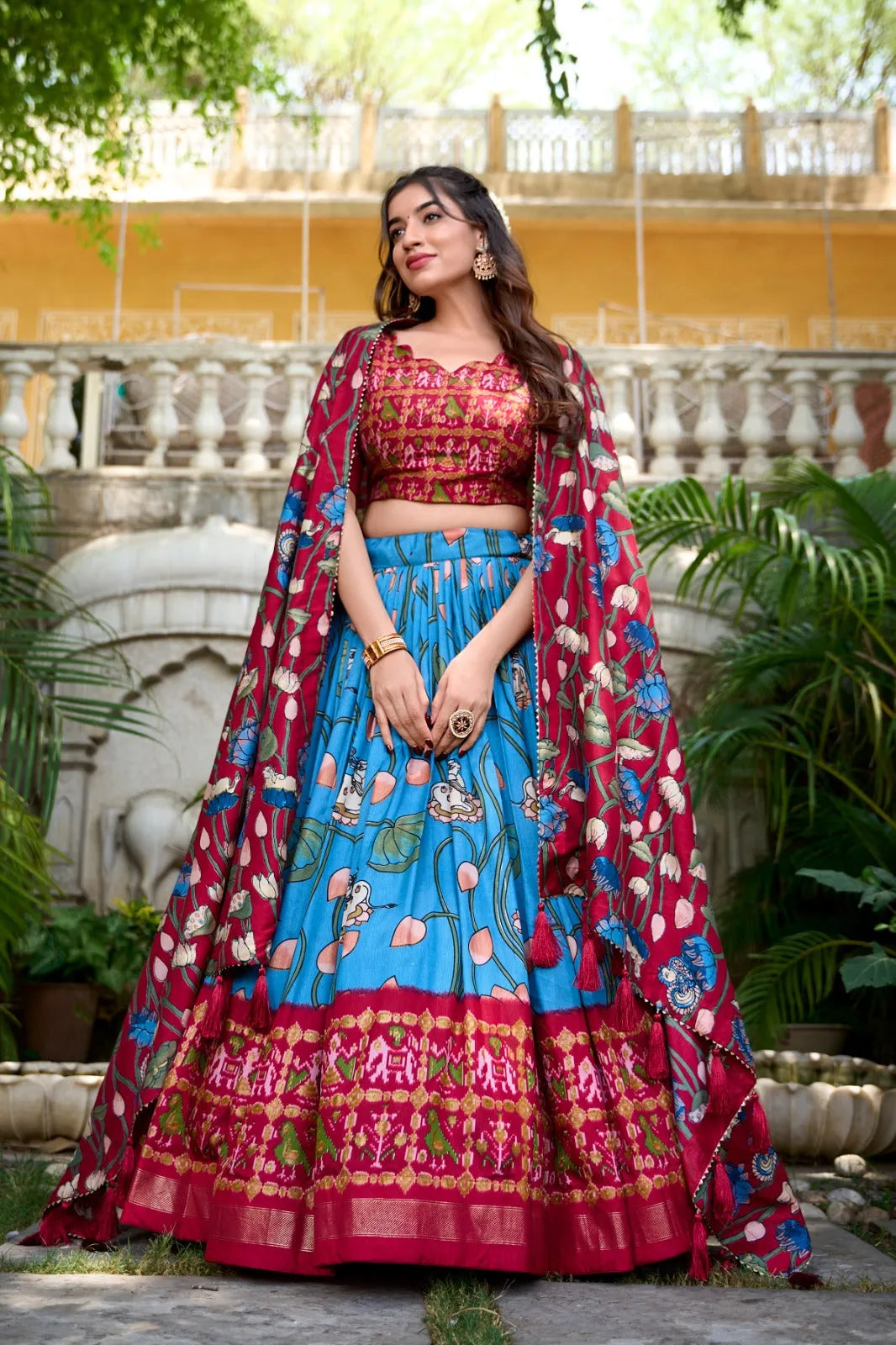 Tussar Silk Patola Print Zari Weaving Border Work Lehenga Choli Free Shipping With Credit Card