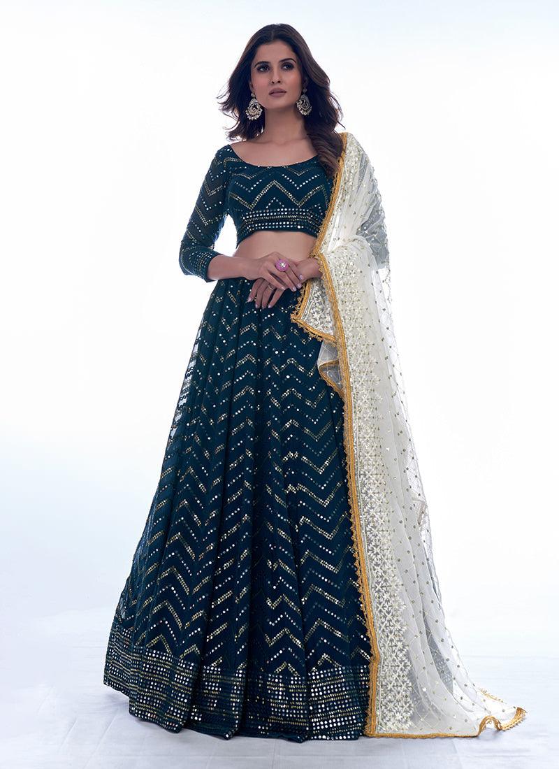 Navy Blue Sequins Work Kalidar Chaniya Choli With Paypal Cheap Online