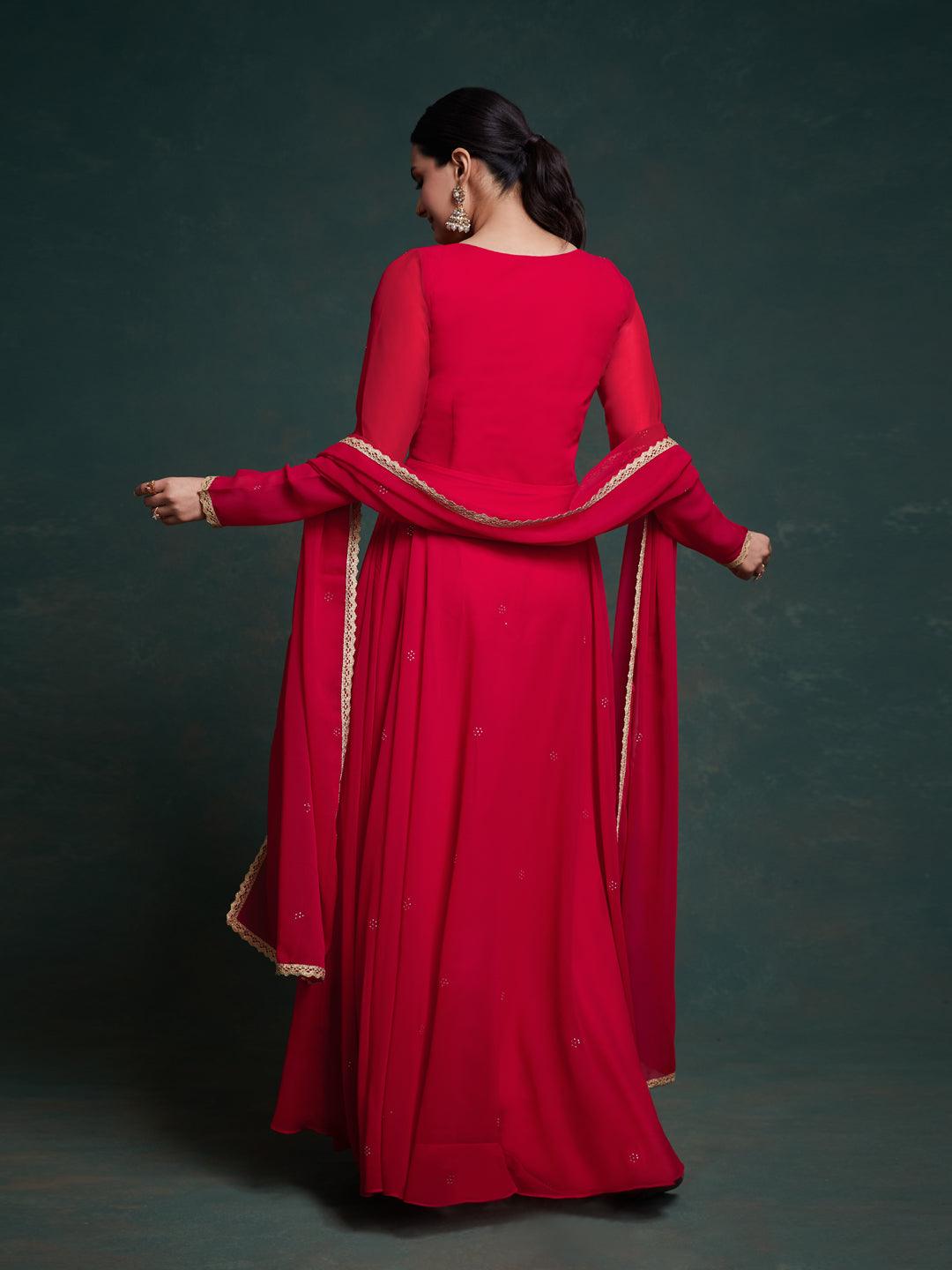 Red color gotta patti gown with dupatta Low Shipping Fee Online