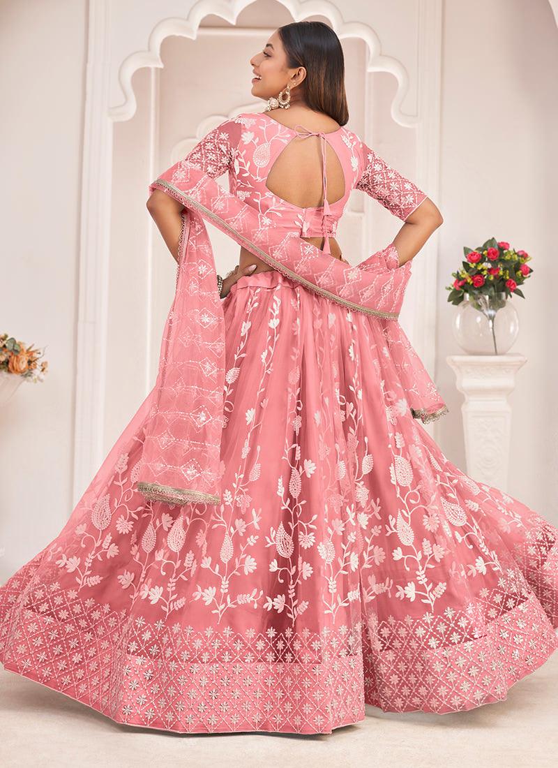 Embroidered Pink Soft Net Lehenga Cheap Pice Original