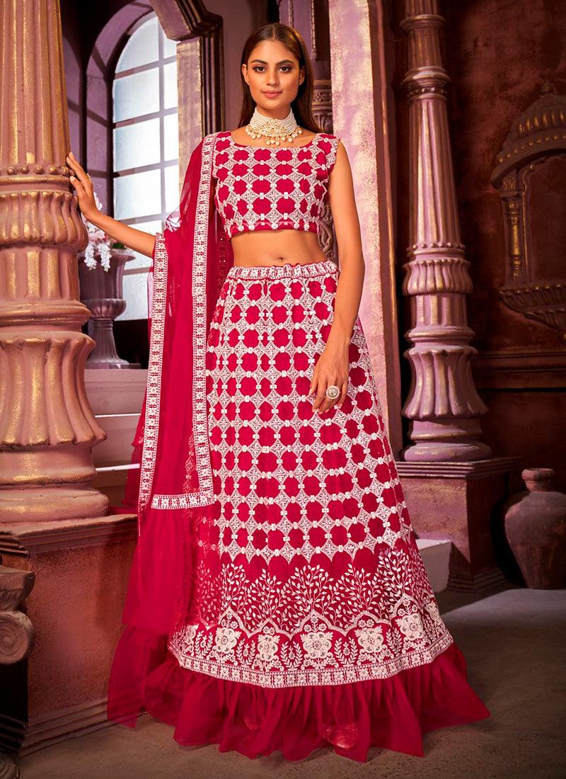 Wonderful Net With Designer Work Red Color Lehenga Choli 2025 Unisex