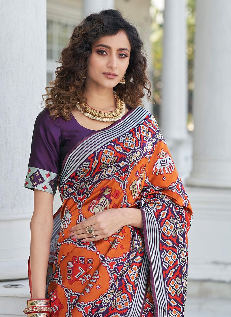 Patola Print Silk Weaving Purple Saree Safe Shopping Cheap Online