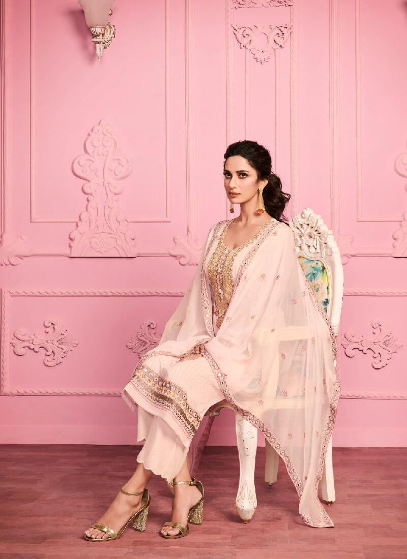 Cream Color With Zari Embroidery Work Salwar Suit Wholesale Pice