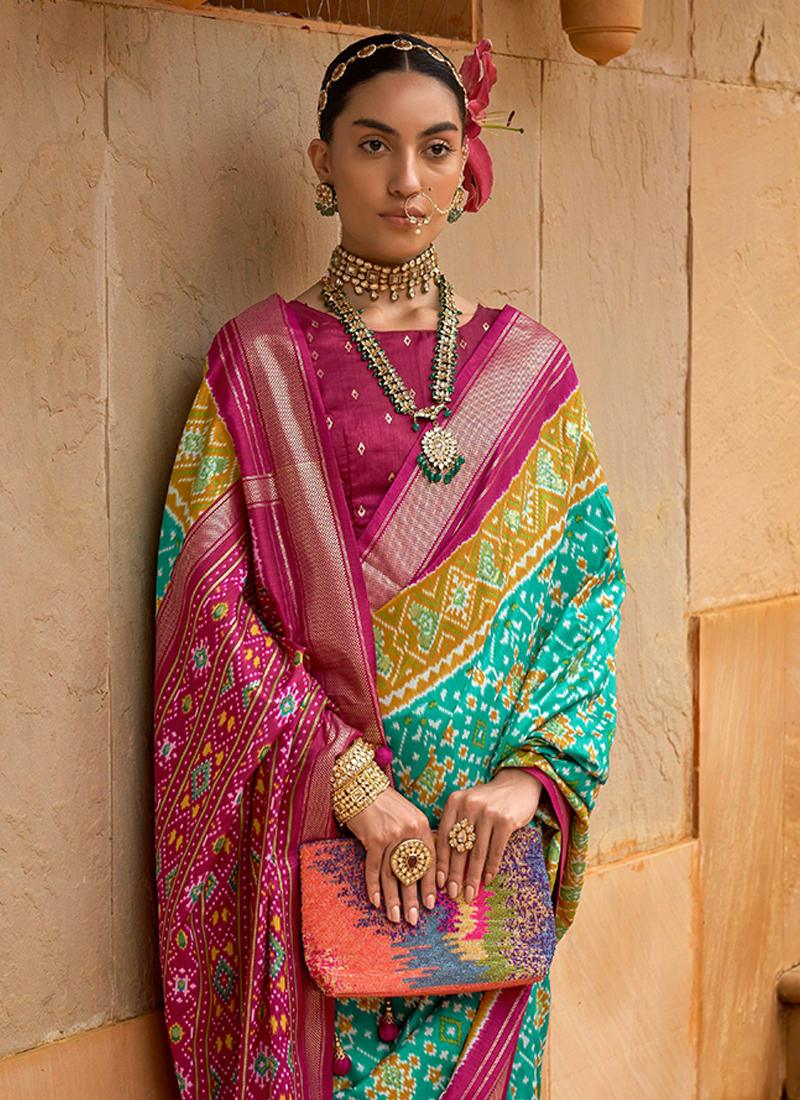 Smooth Silk Patola Print Sea Green Traditional Saree Cheap Sale Finishline