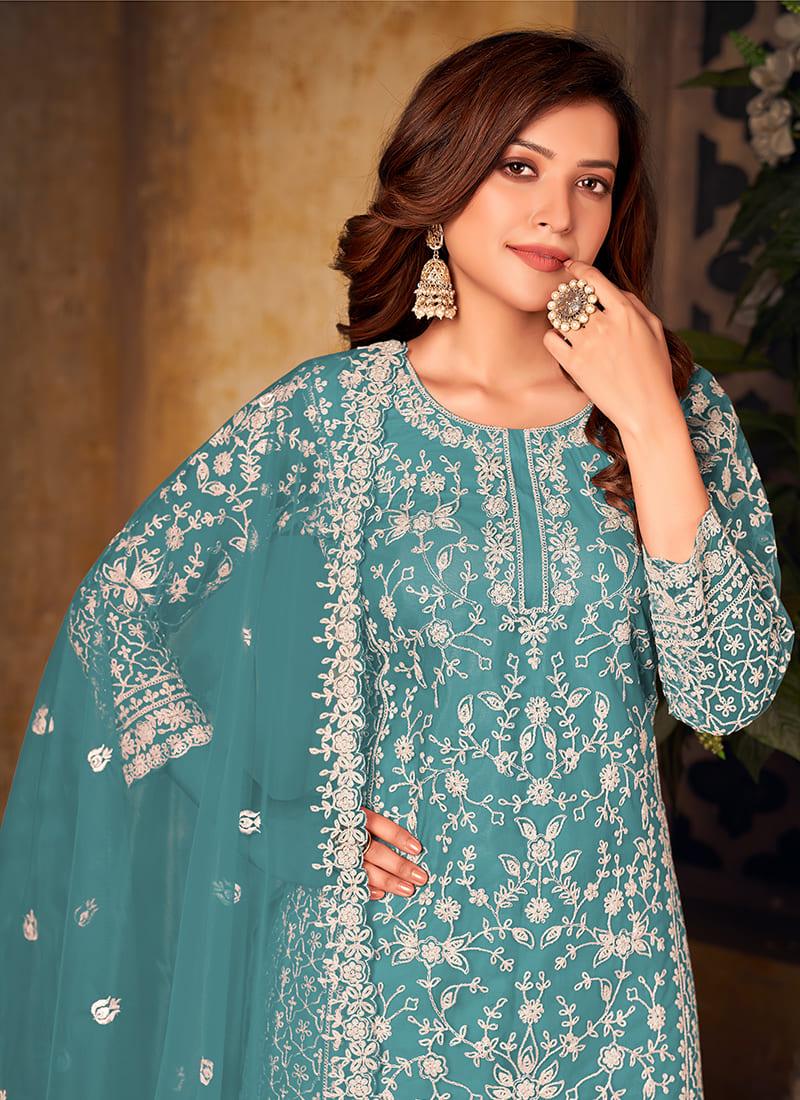 Pastel Blue Embroidered Top Palazzo Cheap Pice Outlet Sale