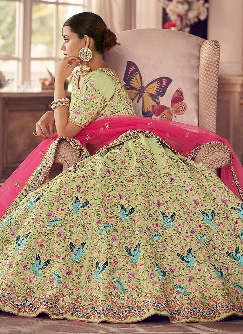 Pista Green Color Art Silk Material Zari And Resham Work Lehenga Finishline Cheap Online