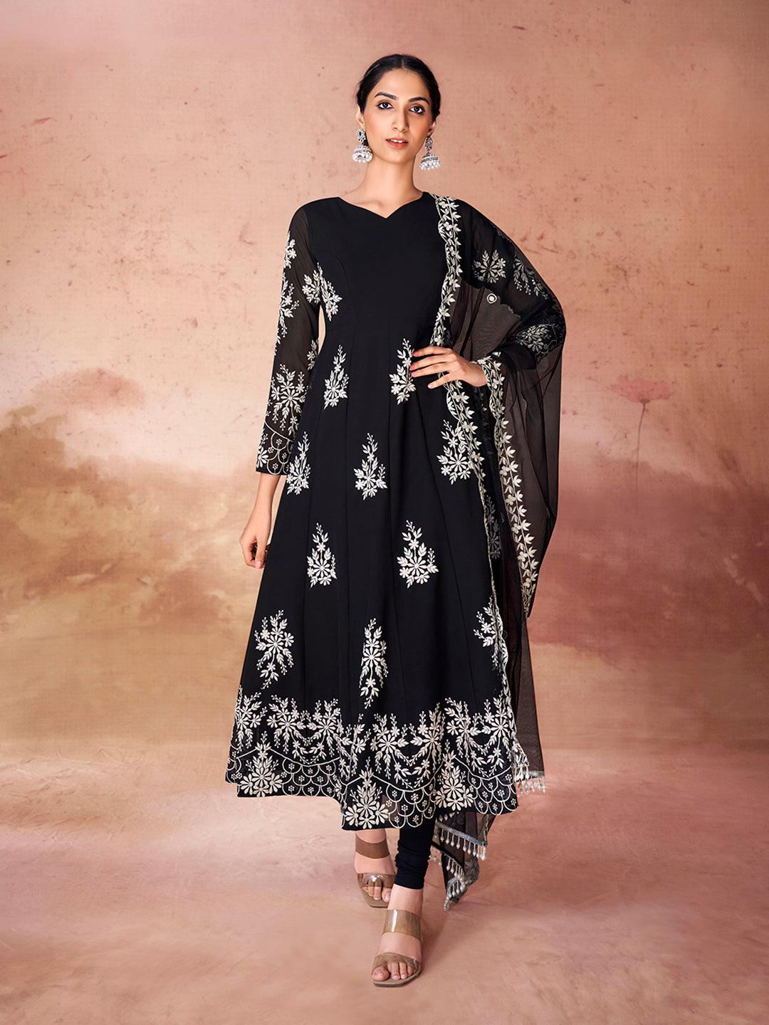 Black Georgette ready to wear anarkali suit with dupatta Free Shipping Sast