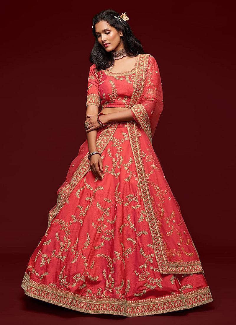 Red Color Art Silk Fabric Dori Work Lehenga With Net Dupatta Buy Cheap Great Deals