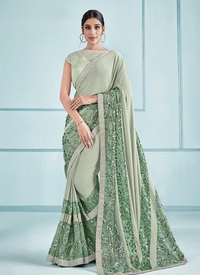 Lycra Fabric Light Green Wedding Saree Clearance Outlet