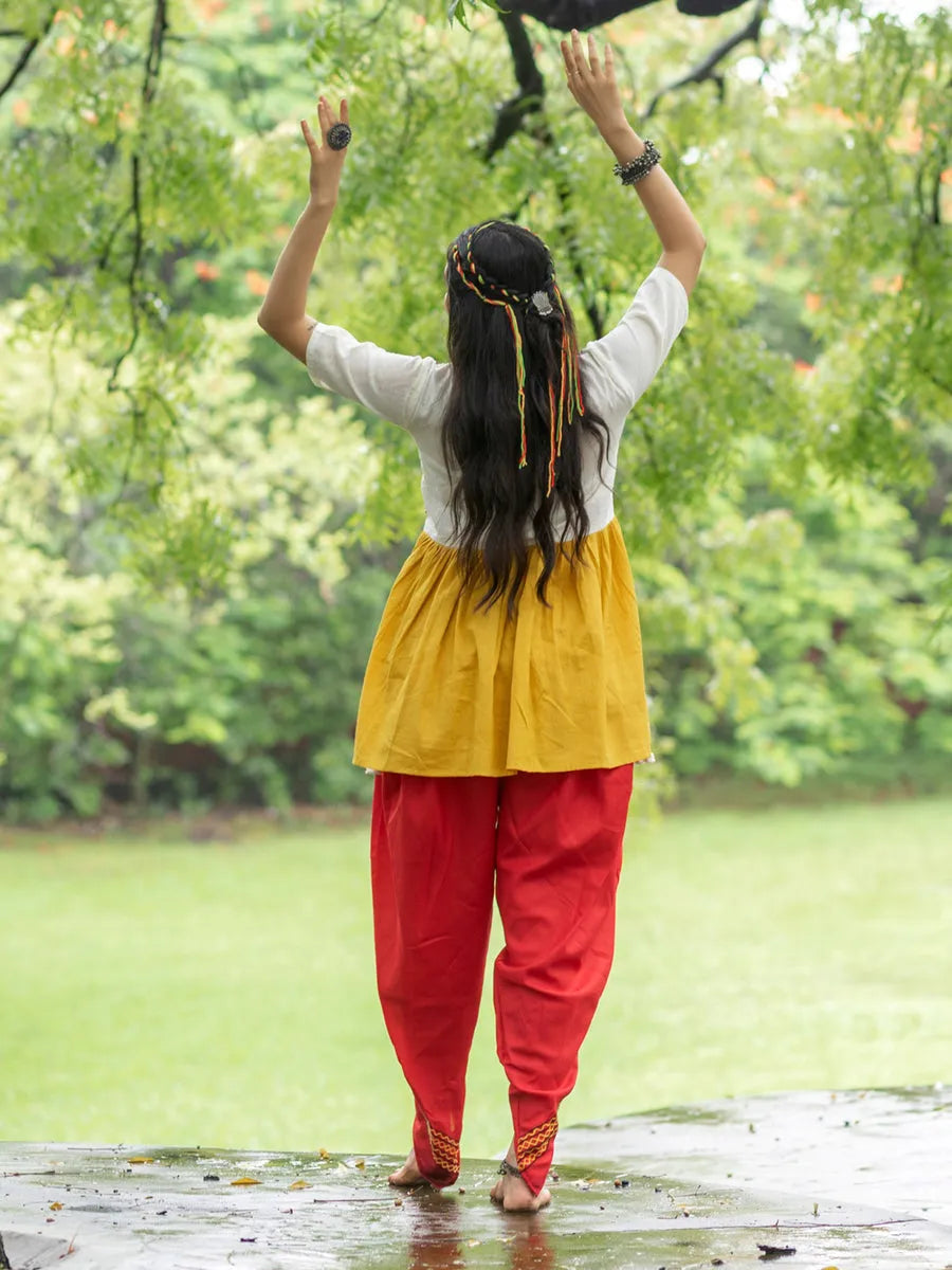 Off-White and Yellow Embroidered  Kedia Set for Navratri 2025 New