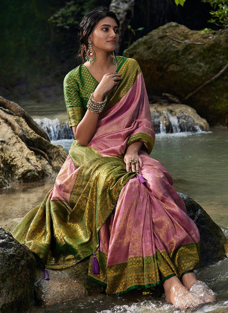 Silk Weave Rani Pink Kanjivaram Saree Cheap Tumblr