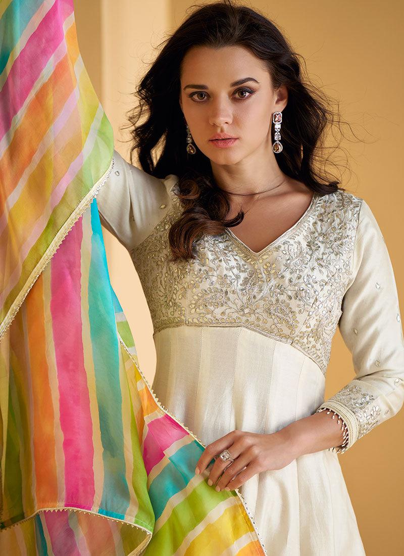 White Pure Silk Embellished Worked Top Sharara Suit Cheap Sale Buy