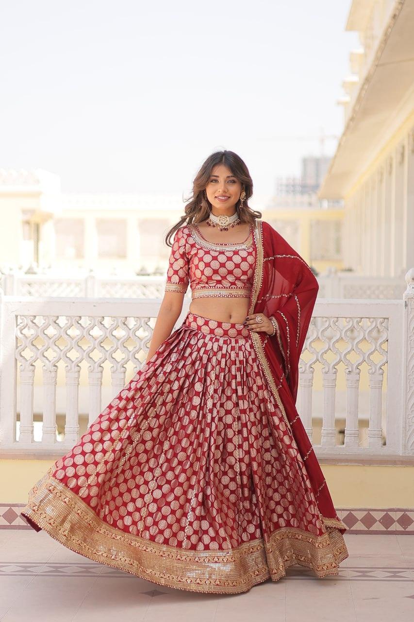 Stunning Red Lehenga Choli with Embellished Dupatta Free Shipping Shop