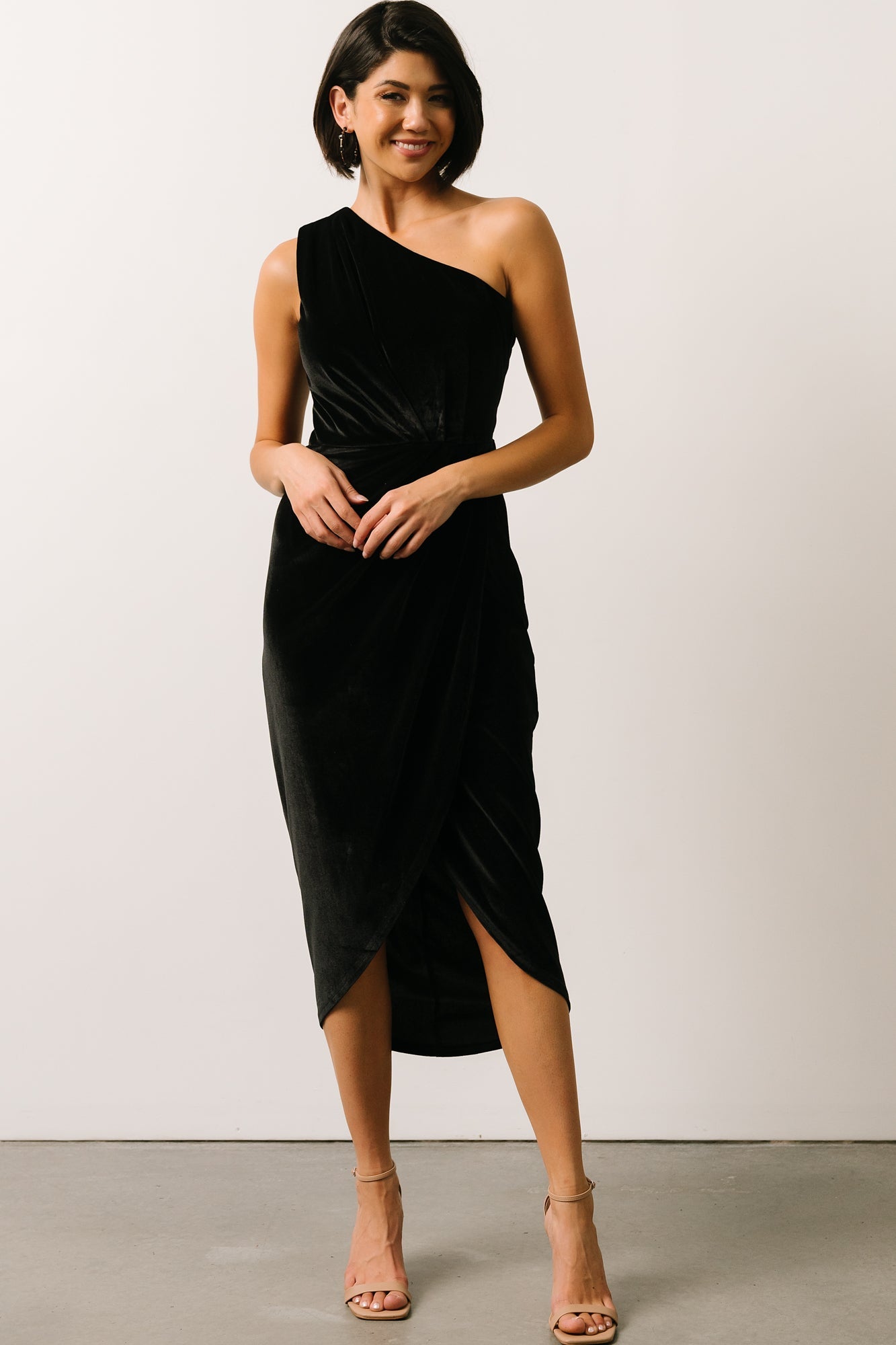 Kourtney Velvet One Shoulder Midi Dress | Black Popular