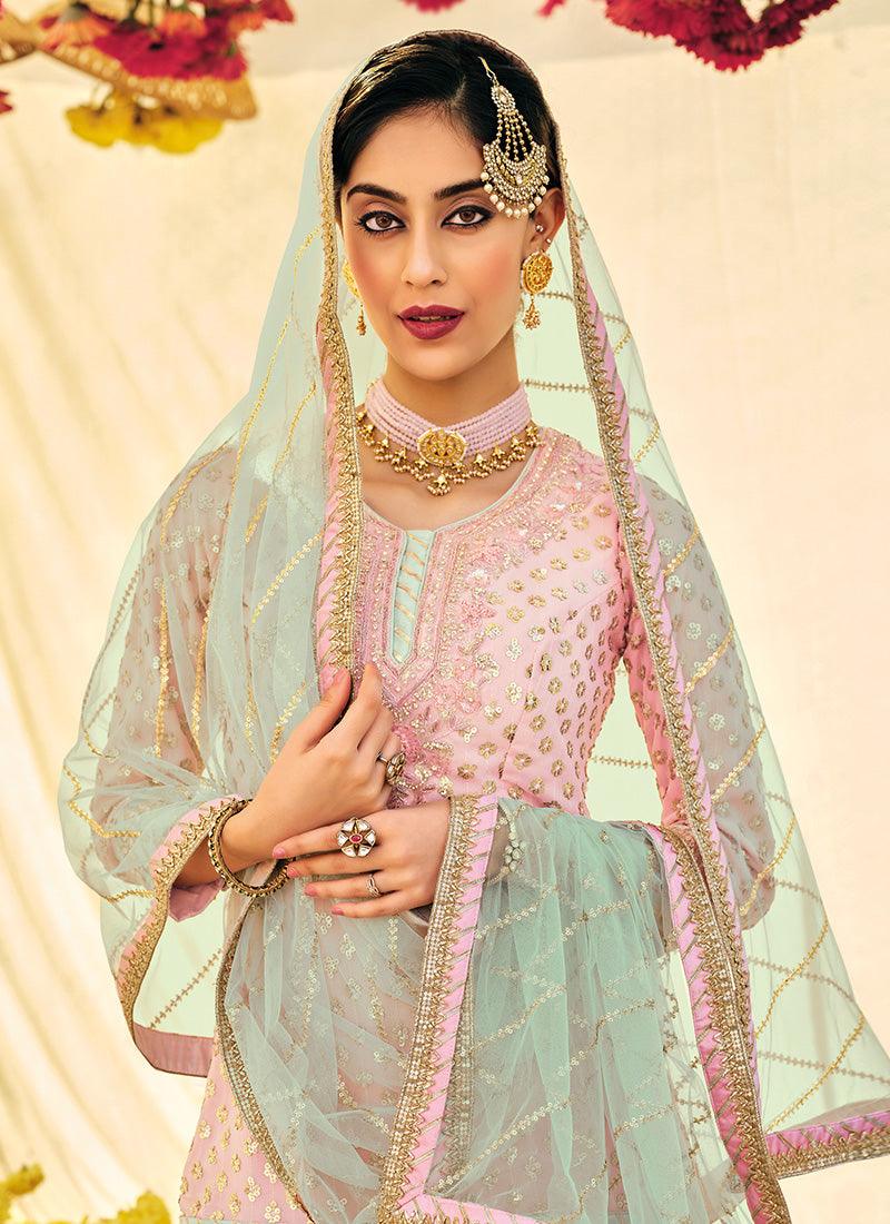 Baby Pink Georgette Base Lace Work Sharara Suit Best Pices