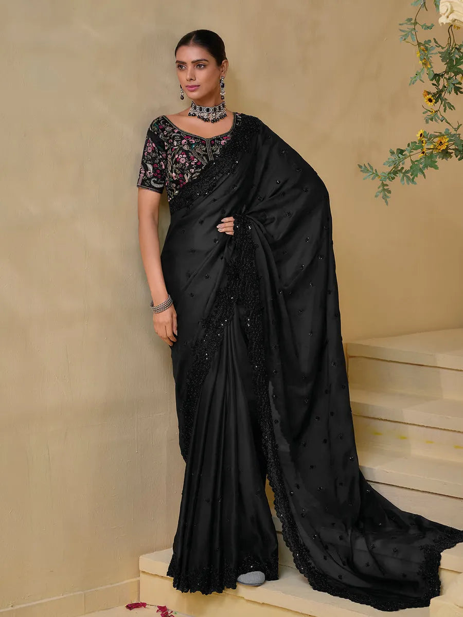 Gorgeous  Black Banarasi Silk Embroidered Saree Enjoy Cheap Online