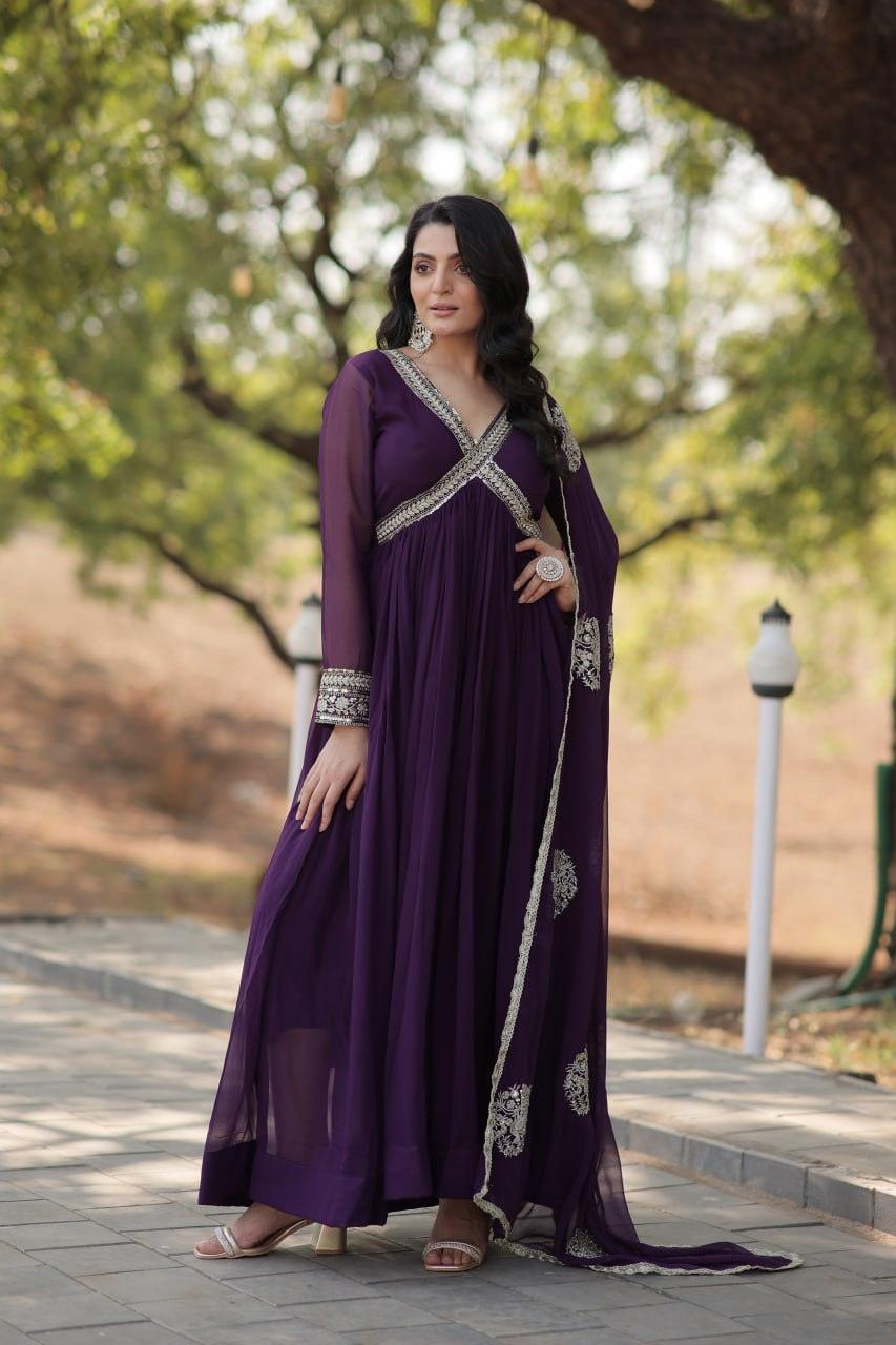 Elegant Maroon Embroidered Anarkali Gown Discount 2025 New