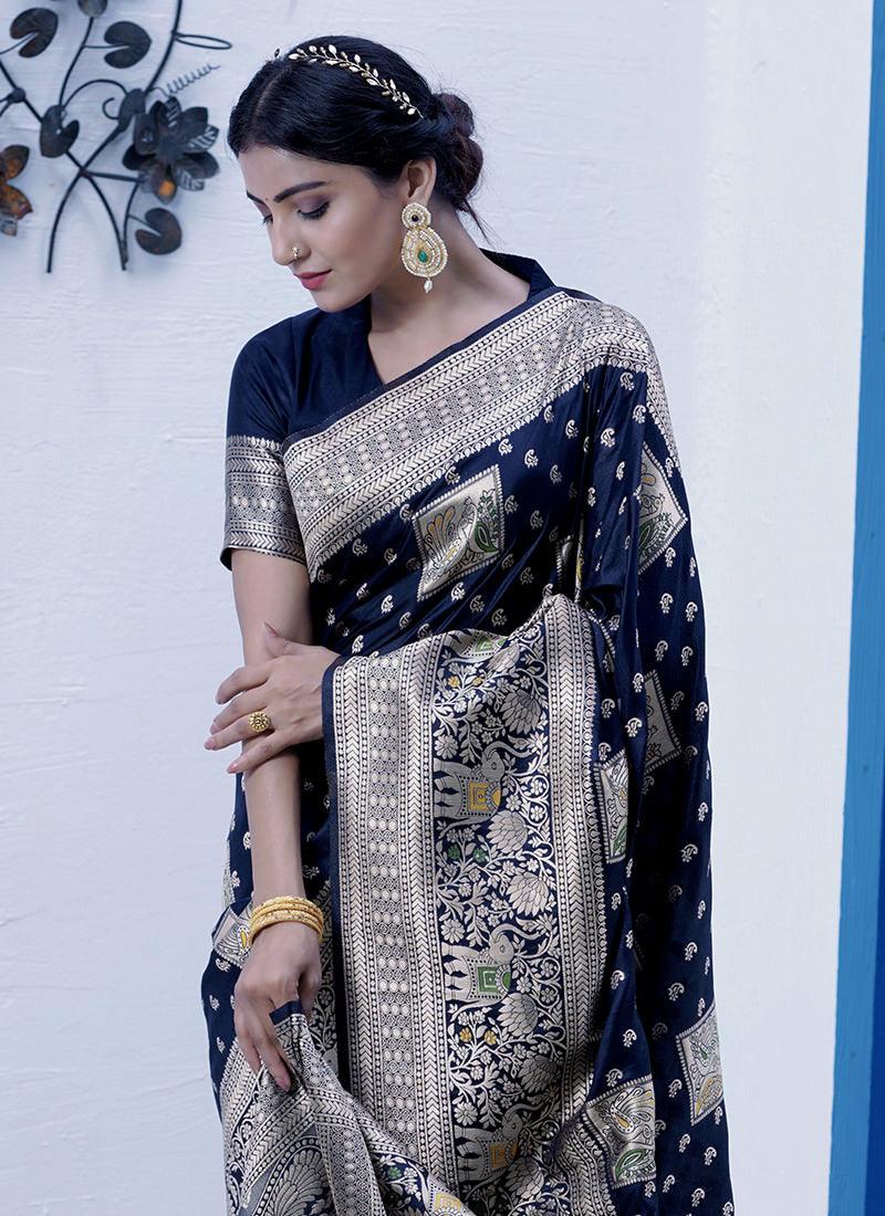 Dark Blue Classic Silk Saree Discount Countdown Package