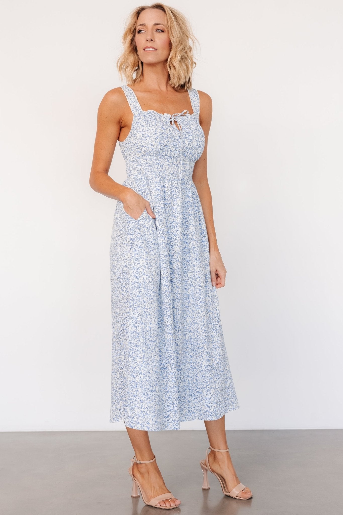 Evonne Midi Dress | Blue Floral Outlet Explore