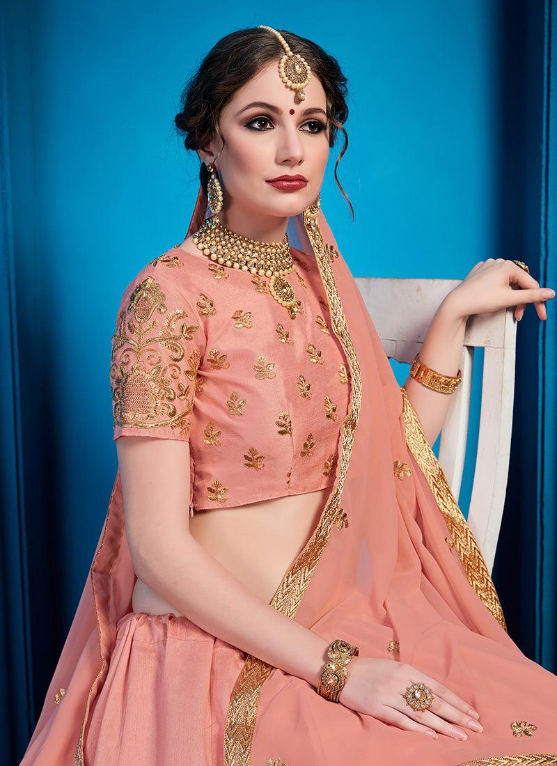 Peach Color Art Silk Material Zari And Sequins Work Lehenga Choli Buy Cheap Wide Range Of