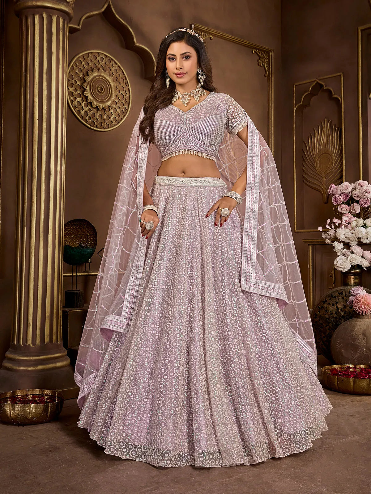 Luxurious Lavender Embroidered Bridal Lehenga Choli Nicekicks Cheap Online