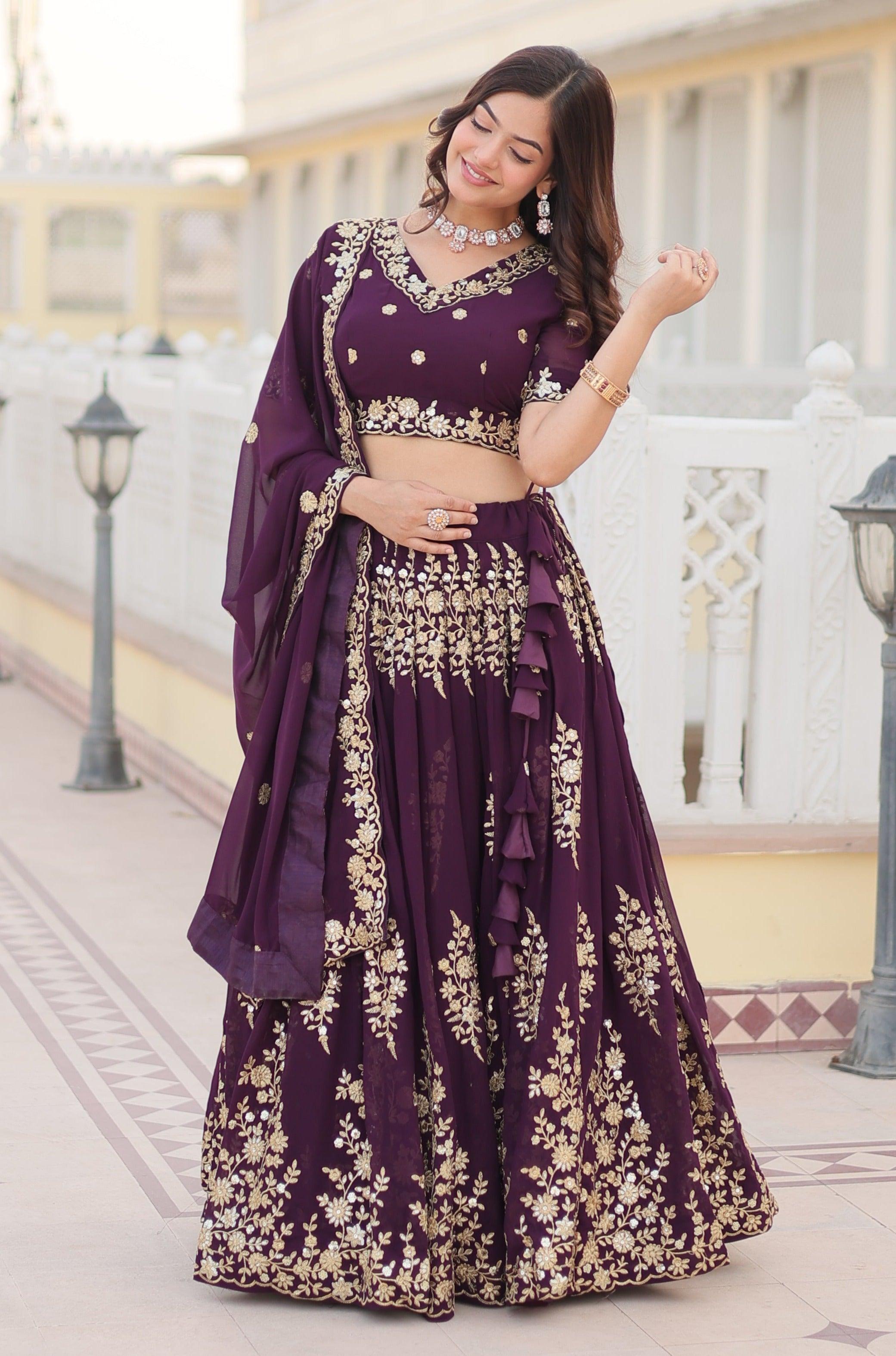 Wine Lehenga Choli with Intricate Embroidery Cheap Pice Wholesale Pice