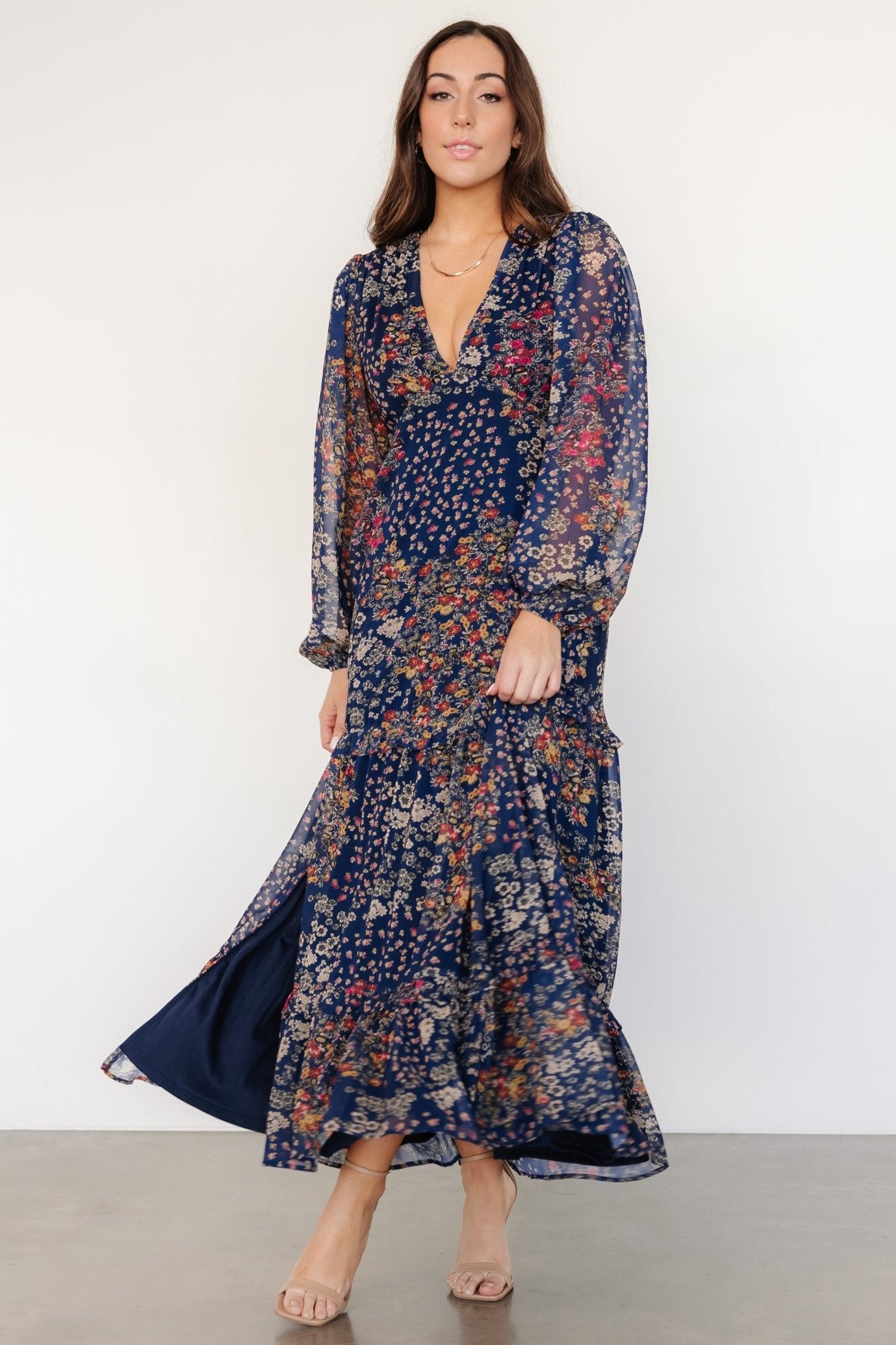 Bowman Deep V Maxi Dress | Dark Blue Multi Outlet Store Cheap Pice