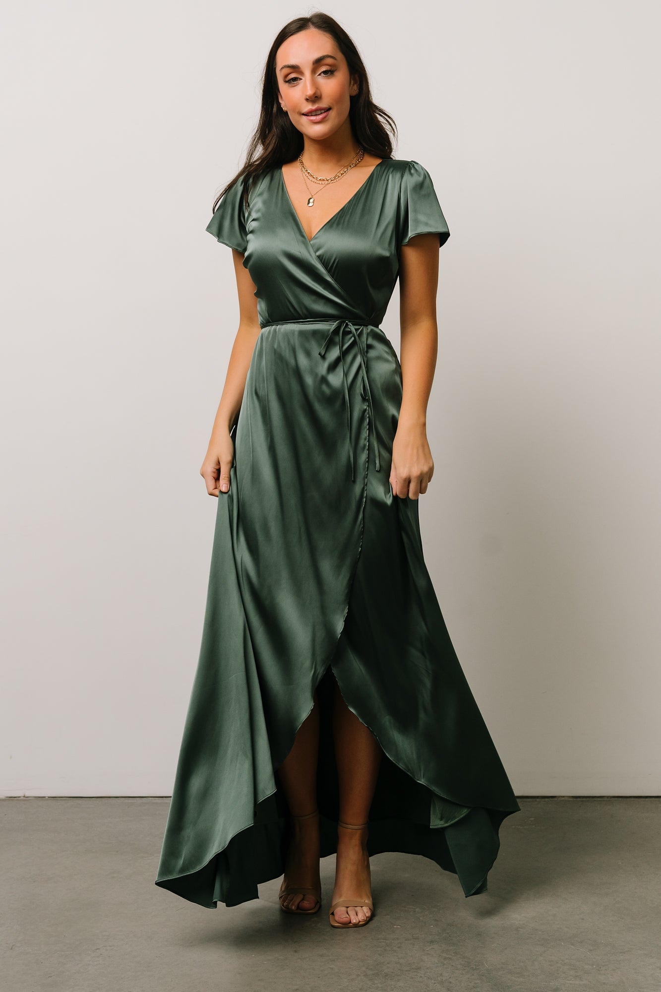 Krystal Satin Wrap Gown | Winter Green Outlet 2025 Newest