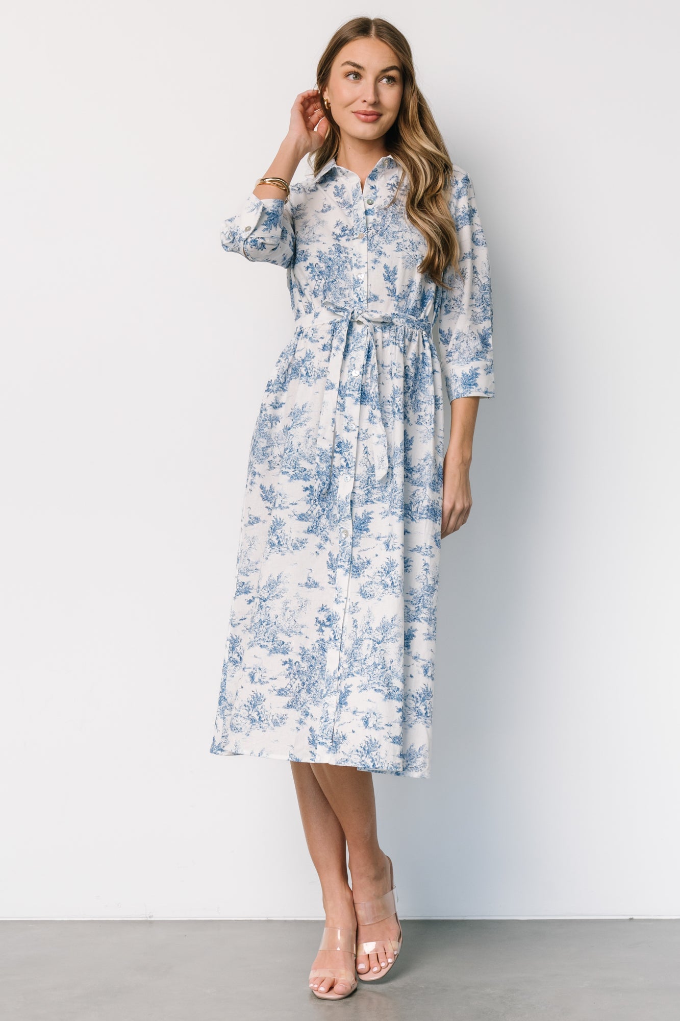 Chantelle Button Midi Dress | Off White + Blue Print Cheap In China