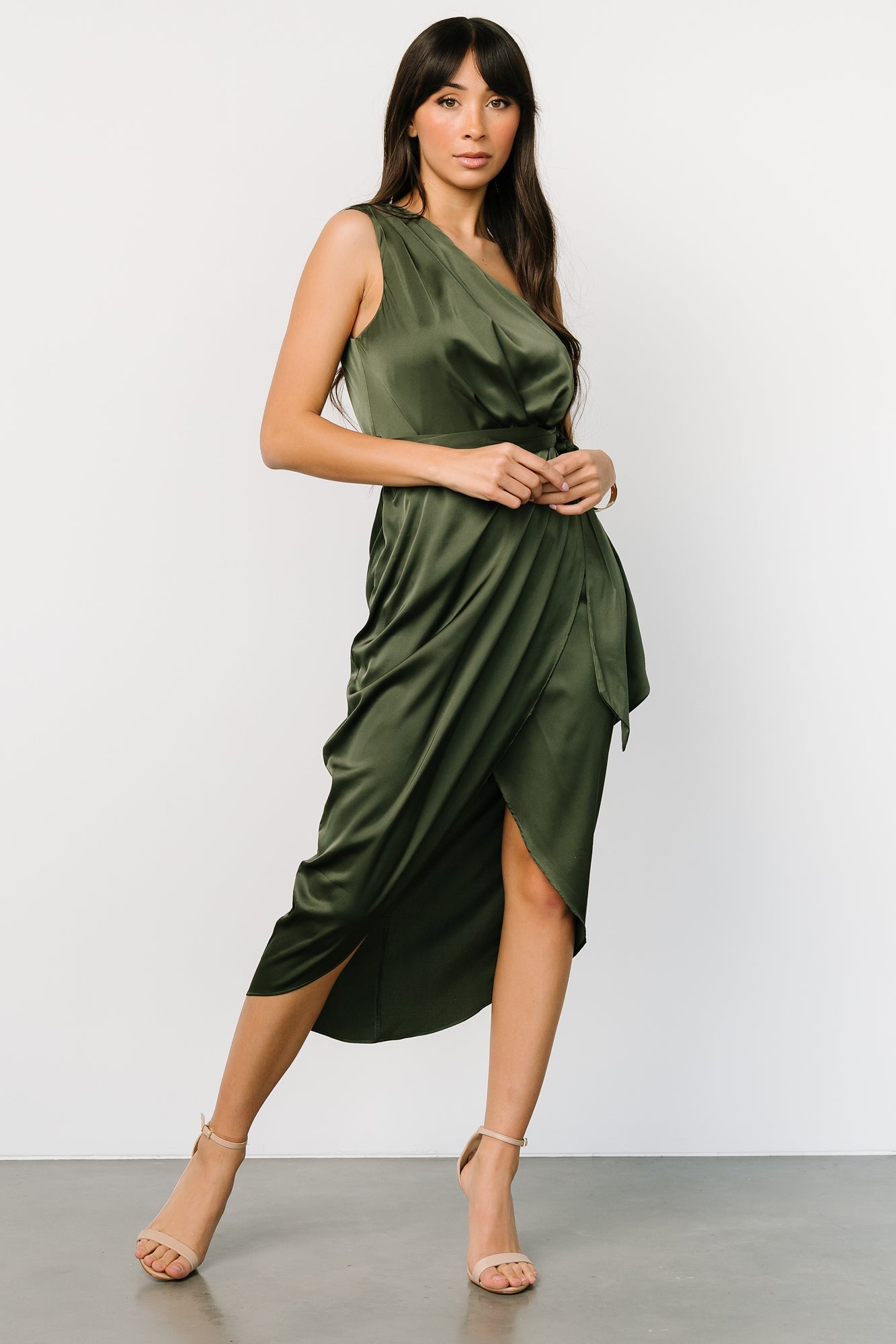 Celia One Shoulder Midi Dress | Olive Cheap Low Shipping Fee