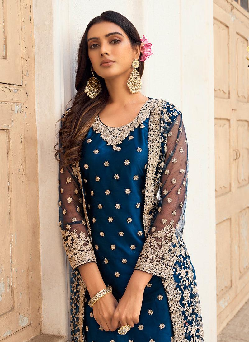 Navy Blue Soft Net Fabric Pant Style Suit Clearance Wide Range Of