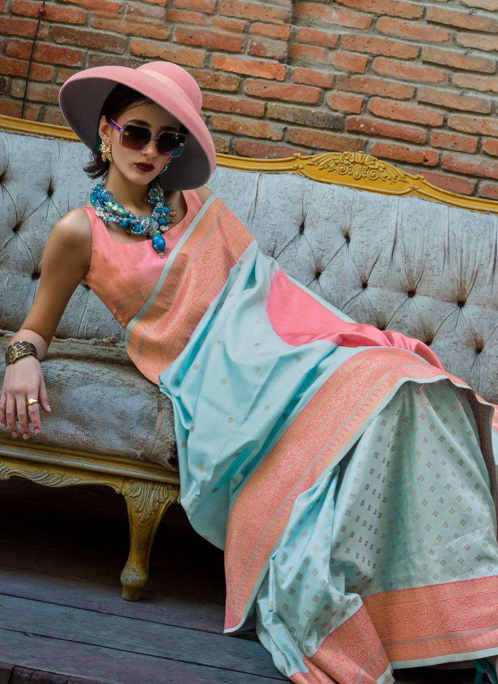 Classic Dusty Rose-Turquoise Handloom Silk Trendy Saree Cheap Online Store