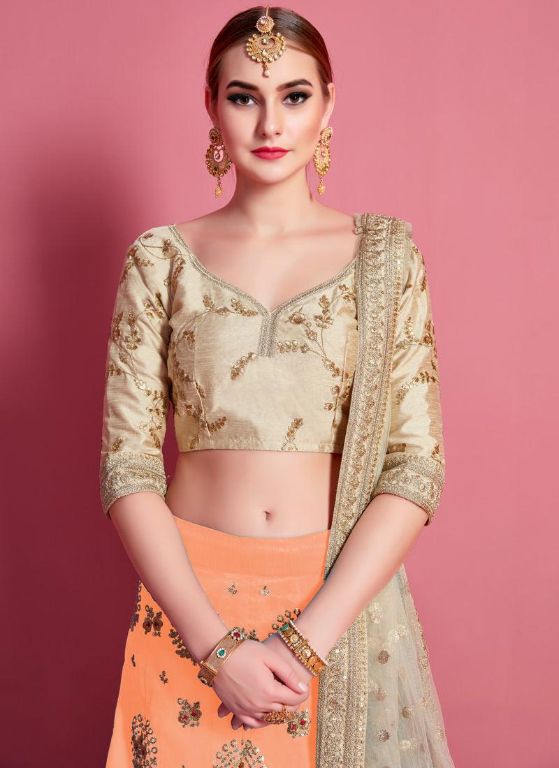 Fantastic Peach Heavily Embroidered Silk Base Lehenga Choli Cheap Best Sale