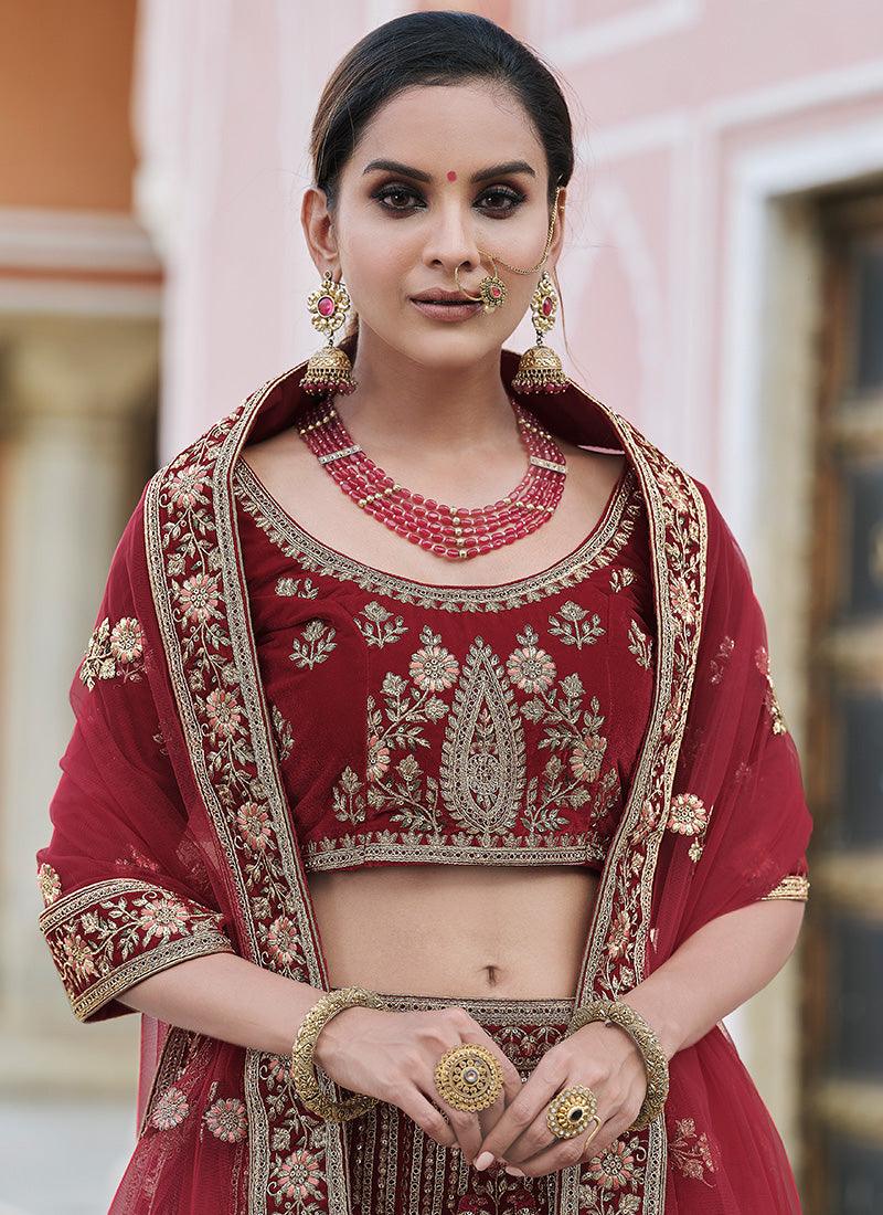 Sensational Maroon Color Wedding Wear Thread And Sequins Work Lehenga Cheap Sale Exclusive