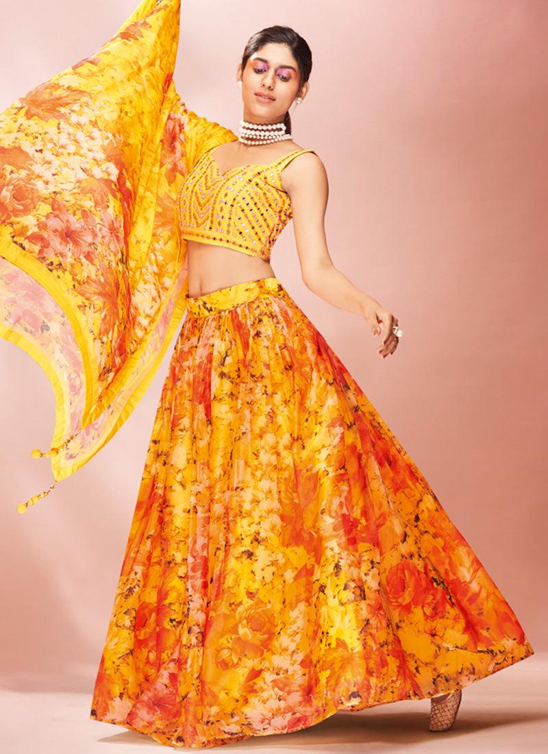 Yellow Color Organza Base Lehenga With Heavy Mirror Work Blouse Cheap Sale Eastbay