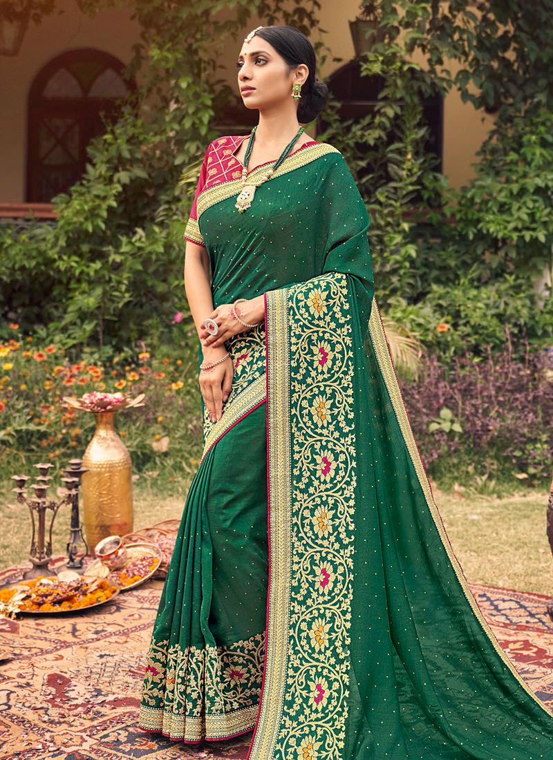 Green Embroidered Traditional Saree Cheap 100% Original