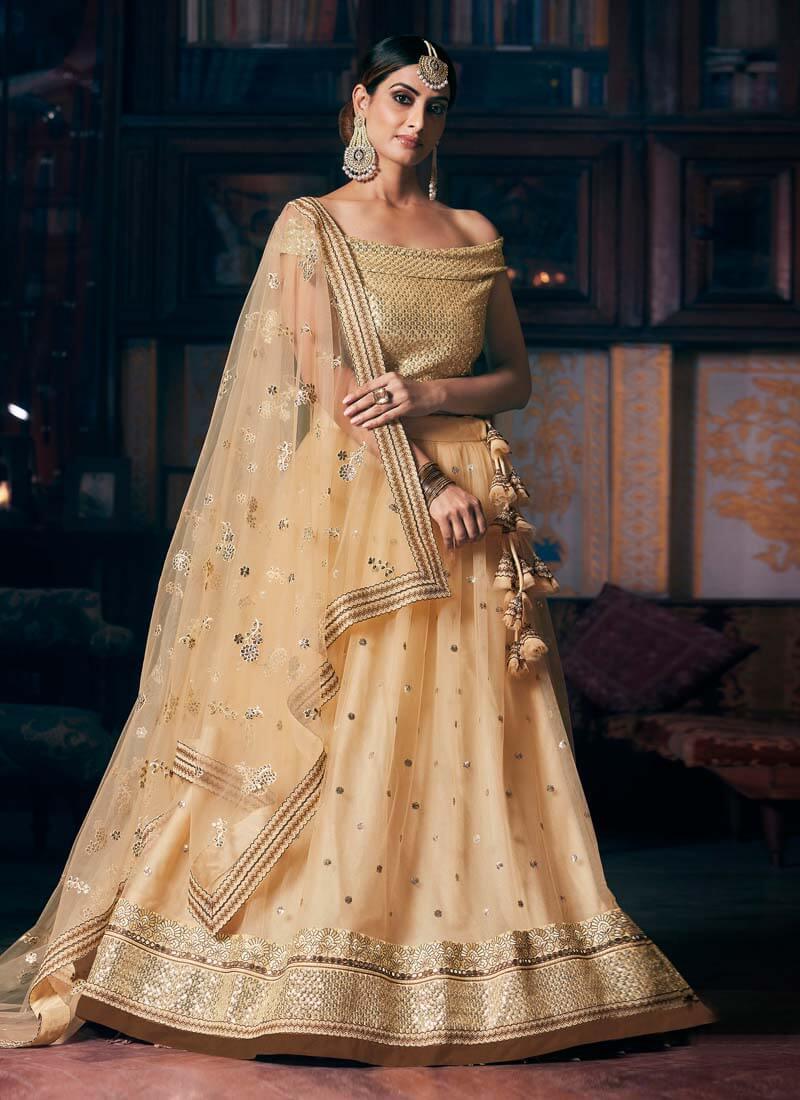 Sequins Work Designer Beige Lehenga With Heavy Work Choli With Mastercard For Sale