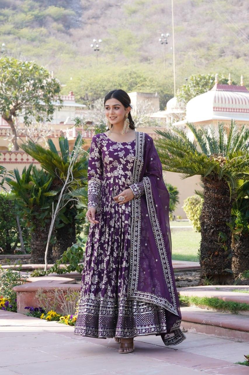 Stunning Viscous Jacquard Sequins Embroidered Worked Gown With Dupatta Clearance Store Sale Online