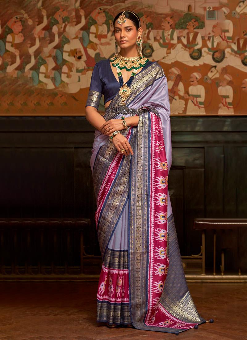 Smooth Silk Fabric Purple Patola Saree Best Place