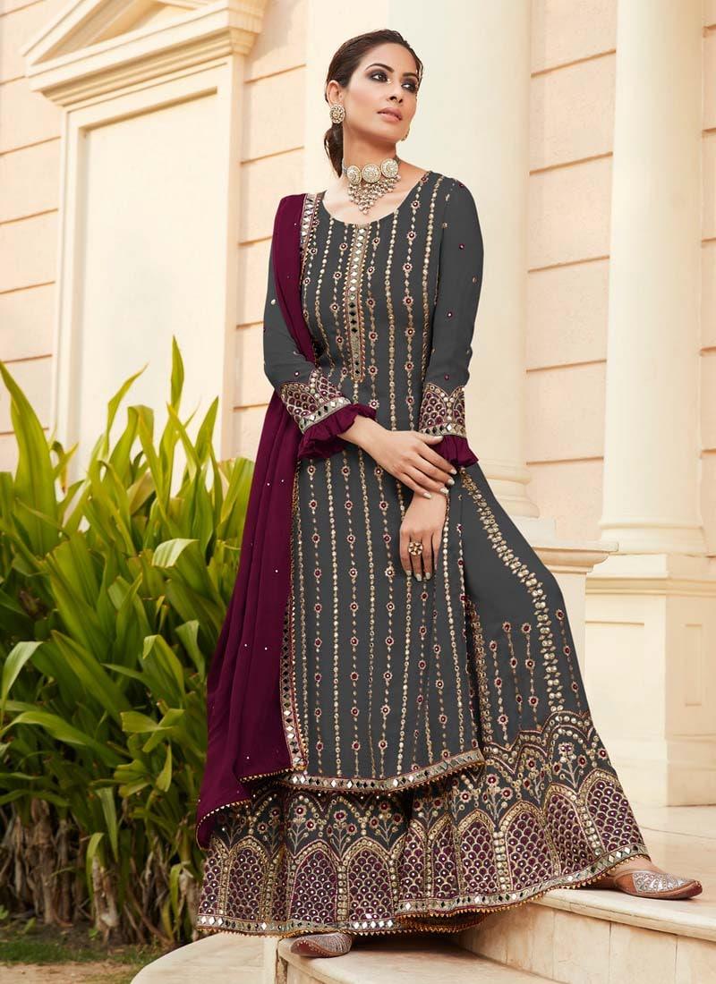 Splendid Designer Look Dark Grey Sharara Suit Clearance Shop