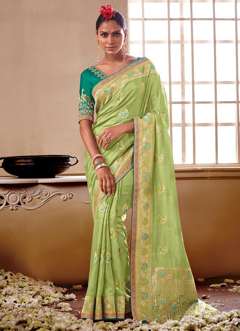 Embroidered Blouse Light Green Silk Saree Clearance New Arrival