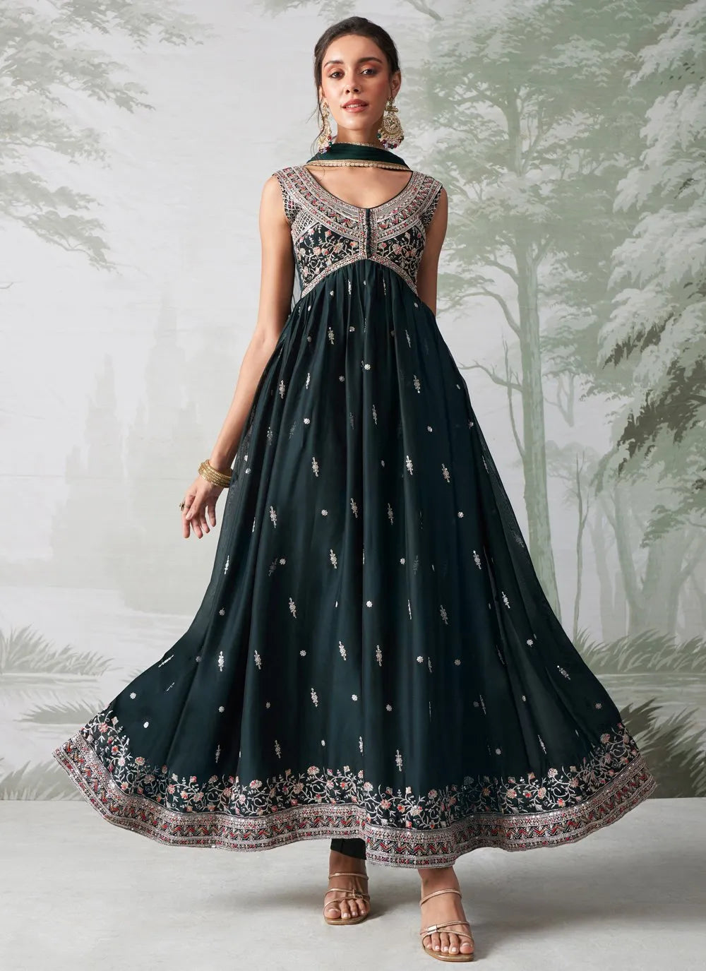 Elegant Dark Green Embroidered Designer Anarkali Suit Good Selling Cheap Online