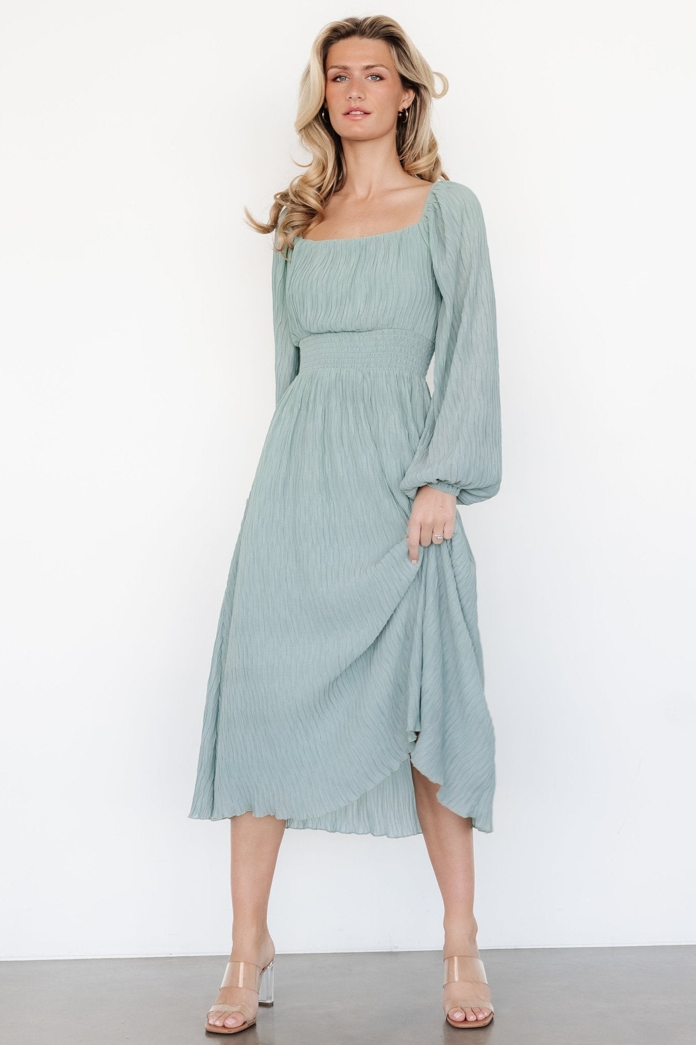 Dalton Pleated Midi Dress | Light Sage Free Shipping Browse