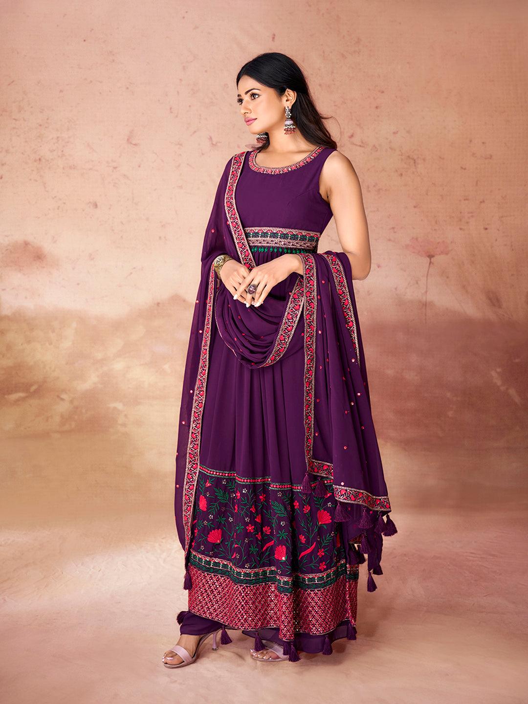 Wine Color Georgette Suit With Dupatta Official Online