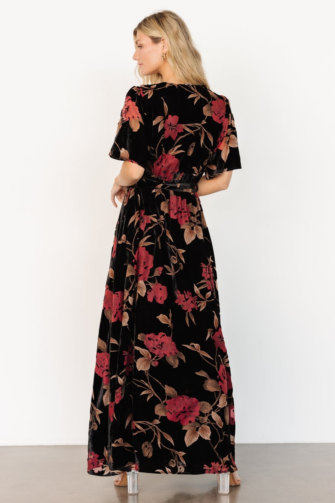 Uma Velvet Maxi Dress | Merlot + Black Floral Buy Cheap Find Great