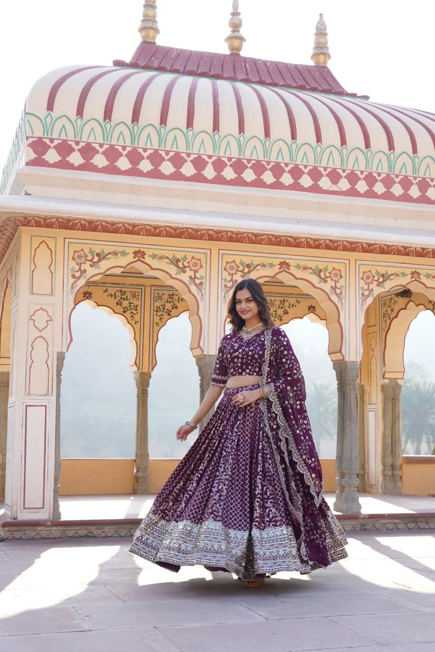 Attractive Pure Viscous Georgette Heavy Sequins Embroidered Lehenga Choli Set Countdown Package